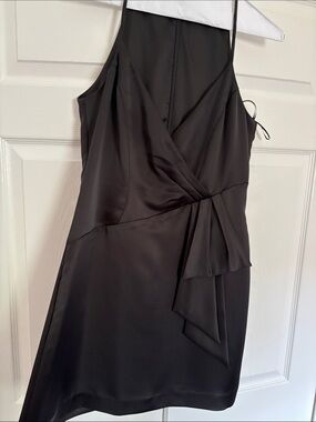 Black Satin Mini Dress with Draped Detail